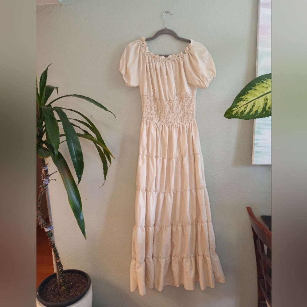 Coastal Cowgirl Tiered Romantic Boho Flowy Puff Sleeve Smocked Waist Maxi Dress - Picture 5 of 9